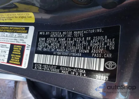 2015 Toyota Avalon Xle from USA, damaged, VIN 4T1BK1EBXFU190468